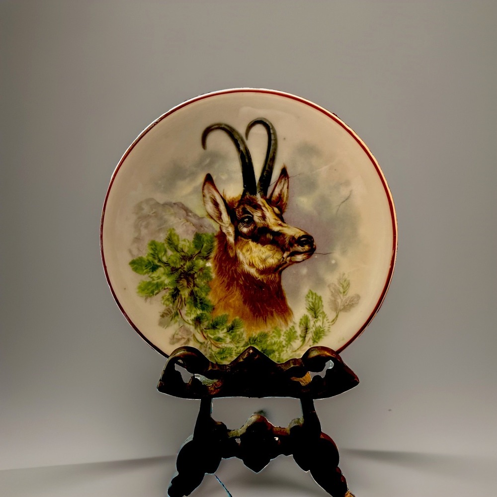 Czechoslovakia 5" Porcelain Chamois Goat Cabinet Plate Wildlife Decor
